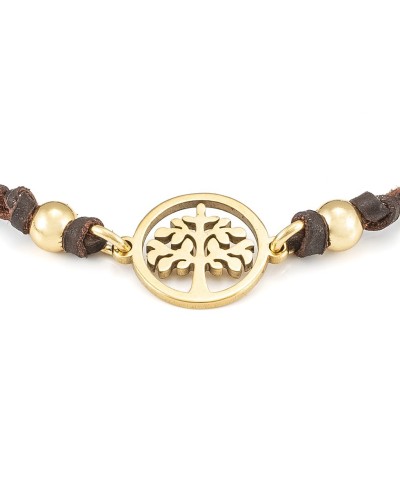 Pulsera Árbol de la Vida de Cuero y Acero Dorado | Golden I - Xauen Original