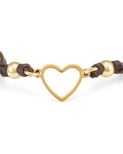 Pulsera de cuero Corazón  y Acero Dorado | Golden II - Xauen Original