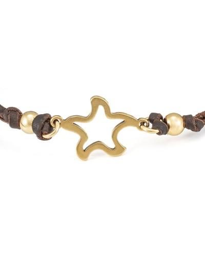 Pulsera de Cuero Golden IV con Estrella de Mar | Xauen Original