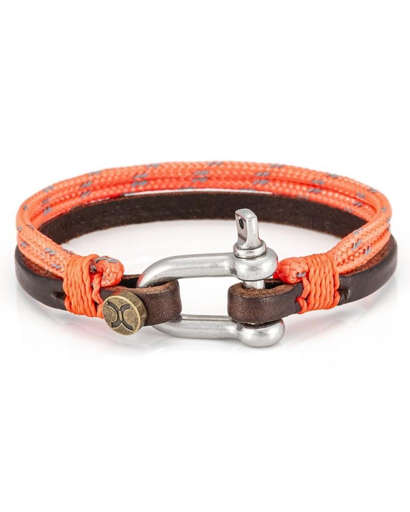 Pulseras de Cuero con Cuerda Paracord y Cierre de Grillete de Acero para Hombre