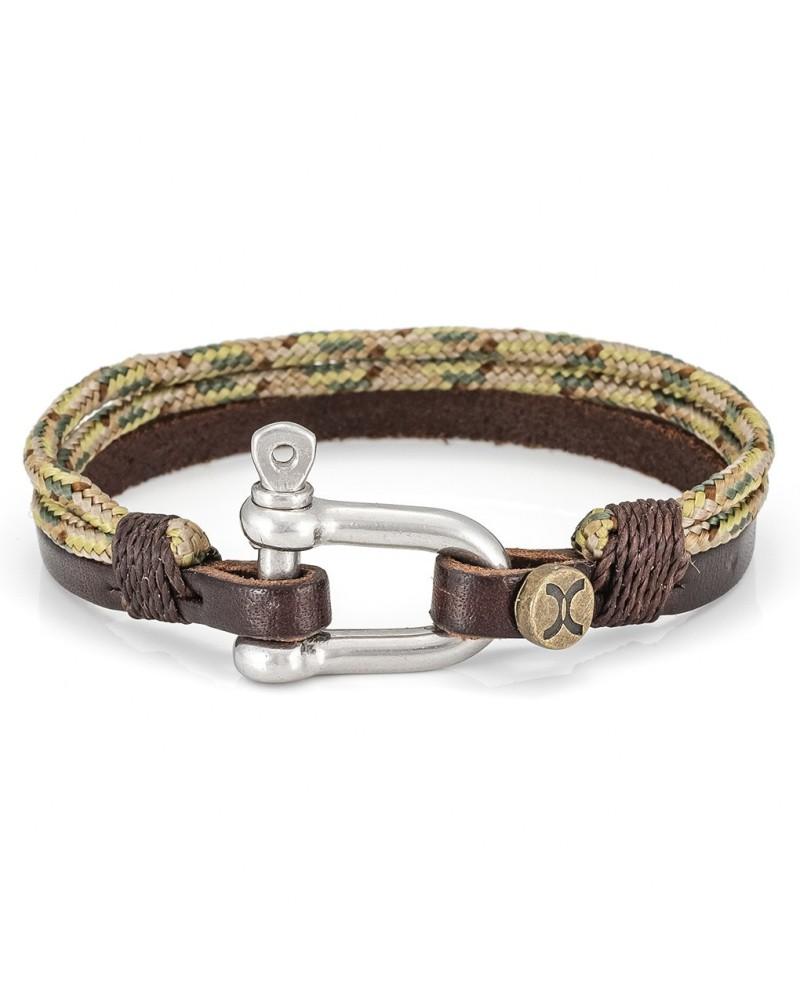 Pulseras de Cuero con Cuerda Paracord y Cierre de Grillete de Acero para Hombre