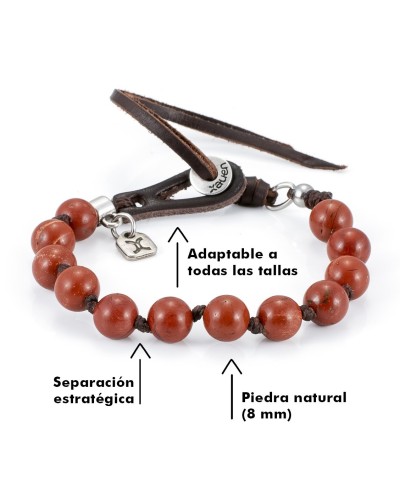 Pulsera de Jaspe Rojo y Cuero Artesanal | Rumi XX | Xauen
