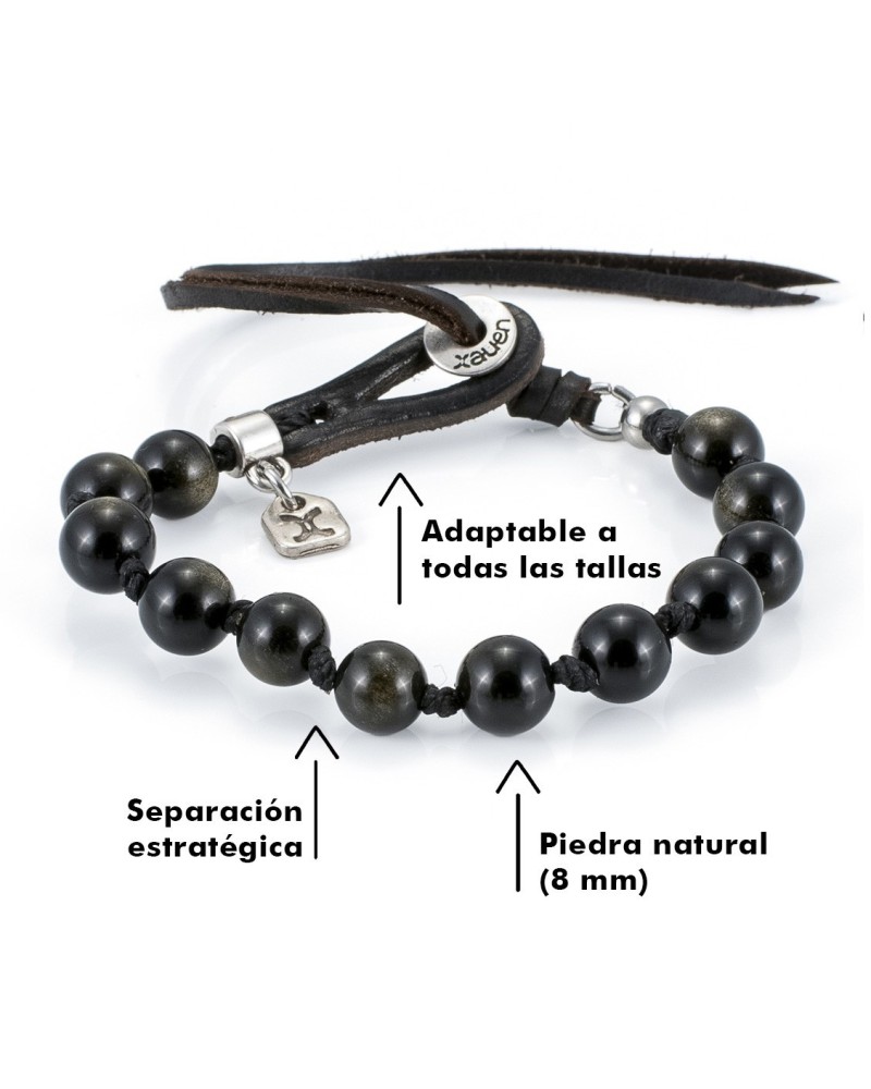 Pulsera de Obsidiana Negra y Cuero | Rumi XIV | Xauen