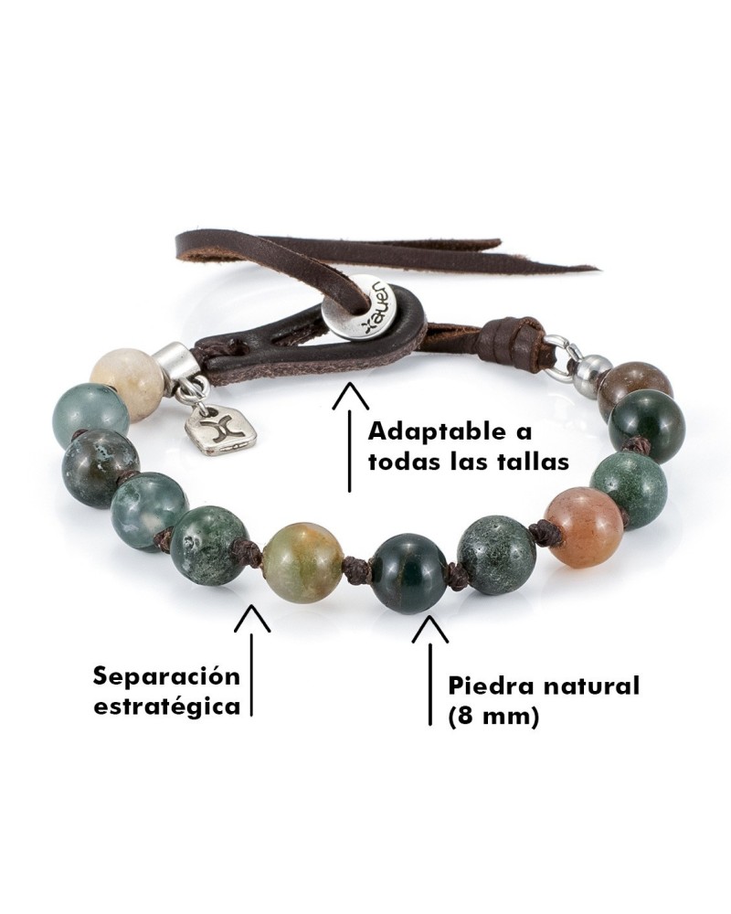 Pulsera de Ágata India y Cuero Artesanal | Rumi XXIX | Xauen