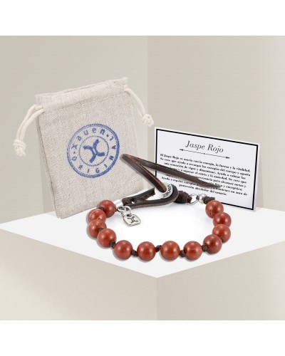 Pulsera de Jaspe Rojo y Cuero Artesanal | Rumi XX | Xauen