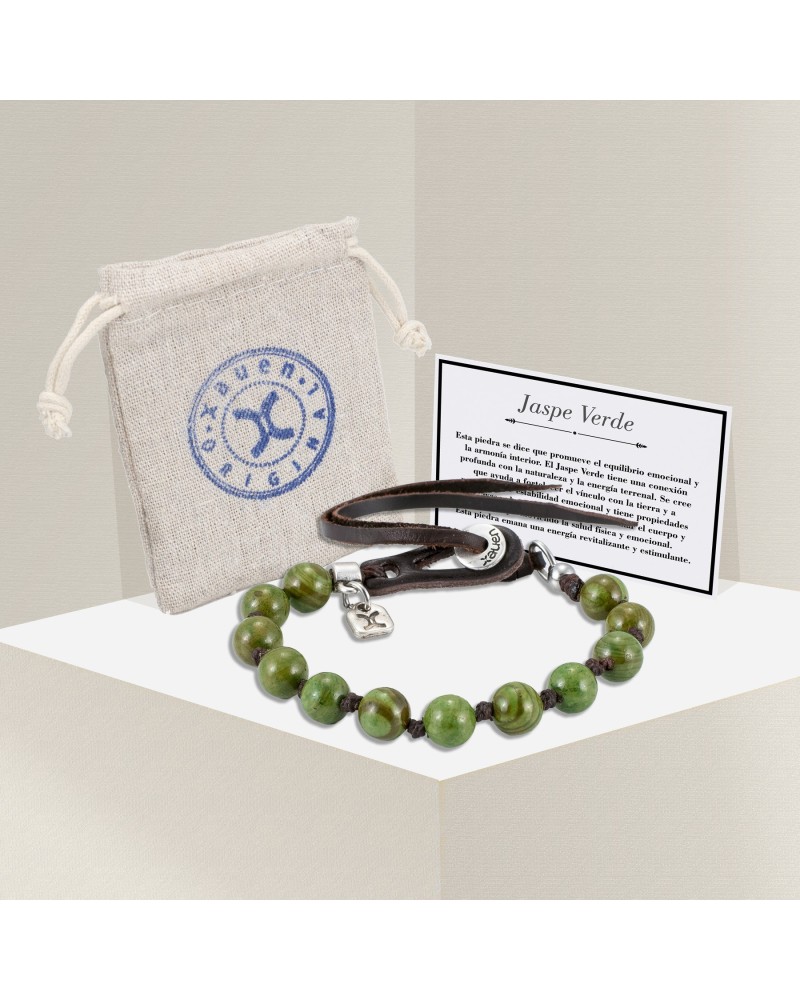 Pulsera de Jaspe Verde y Cuero | Rumi X | Xauen Original