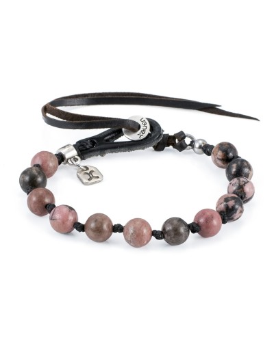 Pulsera de Rodonita y Cuero Artesanal | Rumi XXVII | Xauen